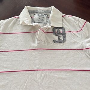 American Eagle White Polo Shirt with Pink Stripes